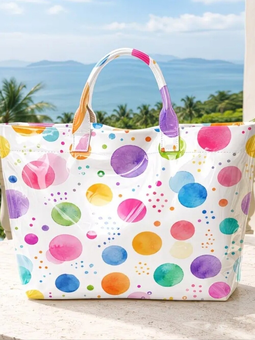 Cute Polka Dot Water Color PVC Large Daily Commute Tote Bag